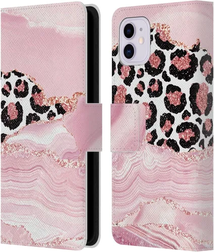 Vista 10 de Head Case Designs UtArt - Funda de piel con licencia oficial de UtArt de gato salvaje, color beige, dorado y mármol compatible con Apple iPhone 11