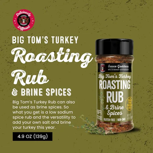 Vista 3 de Sauce Goddess Big Tom's Especias para Frotar y Salmuera para Asar Pavo - Sin Gluten, Condimentos y Especias para Cocinar Pavo y Condimentos