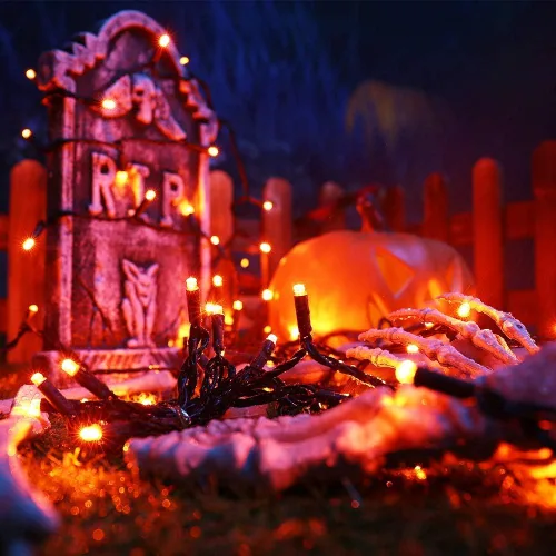 Vista 7 de Brizled - Luces de Halloween naranjas, 10 mt, 100 luces LED de Halloween, 33 pies, 5 mm de ángulo amplio, luces de Halloween naranjas, 120 V