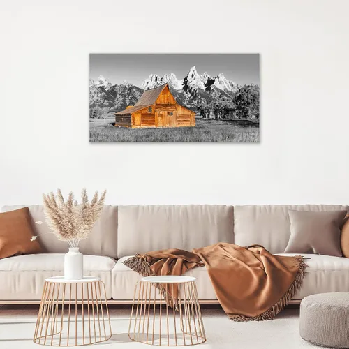 Vista 2 de Taimeng Arte de Pared Grande de Montaña de Granero para Sala de Estar Cuadros de Casa de Campo Decoración de Pared Blanco y Negro Lienzo Country