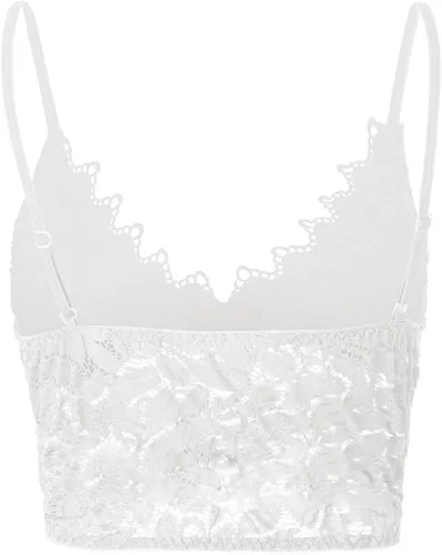Vista 5 de Camiseta sexy para mujer, ribete de encaje de verano, festoneado, ahuecado, transparente, escote transparente, para fiesta nocturna y club