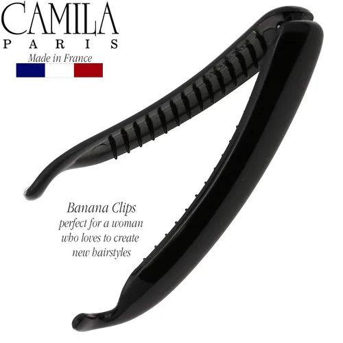 Vista 5 de Camila Paris NV134 - Pinza para cabello francés, soporte flexible para cola de caballo clásico para niñas, peine de plátano entrelazado Negro