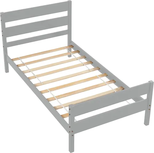 Vista 6 de Base de cama individual de madera con cabecero y estribo, base de colchón de plataforma individual con soporte de listones de madera para niñas