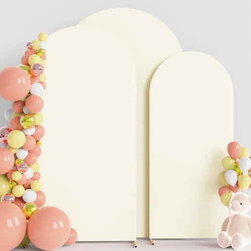 Vista 47 de Wokceer - Juego de 3 fundas de arco para telón de fondo, color beige 6FT,5FT,4FT Spandex Fitted Balloon Arch Cover Round Top Chiara Backdrop Cover