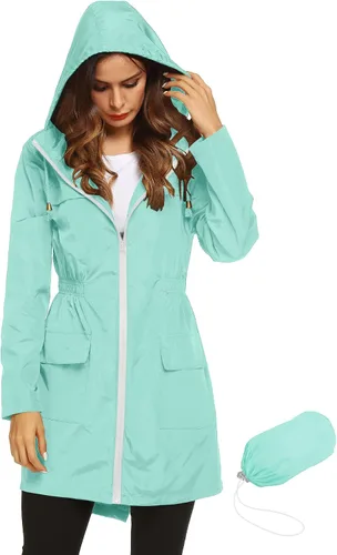Vista 29 de LOMON Chaqueta ligera impermeable con capucha para mujer, para exteriores