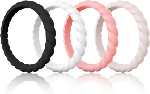 Vista 10 de Egnaro Women's Braided Silicone Wedding Ring, Stylish Stackable Rubber Band