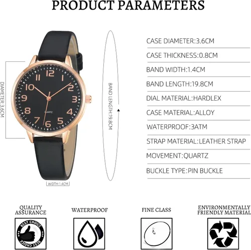 Vista 6 de Women's Dainty Analog Leather Dress Watch for Small Wrists, Ladies Waterproof Watches for Women, Reloj para Mujer