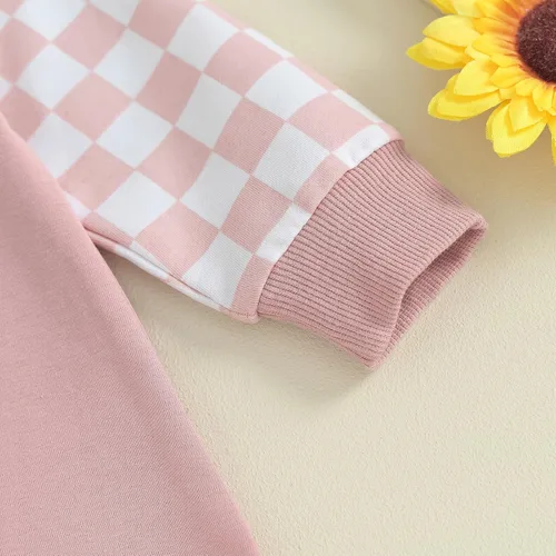 Vista 8 de MAINESAKA Ropa de bebé de tablero de ajedrez, ropa para recién nacido, niño y niña, traje de otoño a cuadros, overol con capucha, sudadera