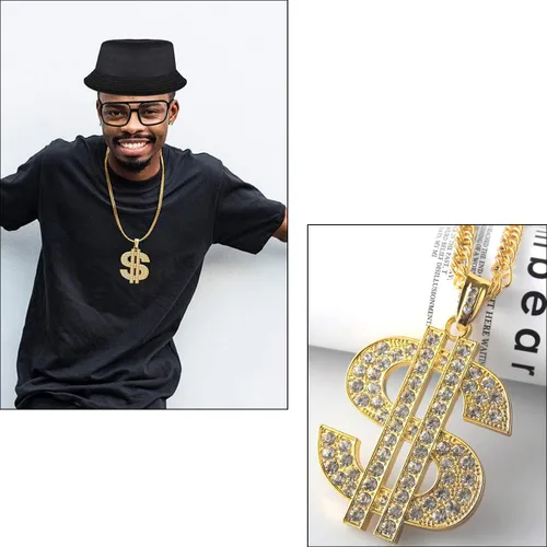 Vista 5 de Votange Disfraces de rapero de los años 80 y 90 para hombres y mujeres, hip hop, grandes cadenas de oro falsas, gafas de sol para fiesta, accesorios