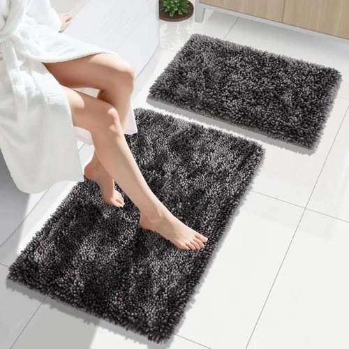 Vista 16 de Yimobra Juego de 2 alfombras de baño, alfombra de baño suave y absorbente y alfombra de inodoro en forma de U con respaldo antideslizante, alfombras