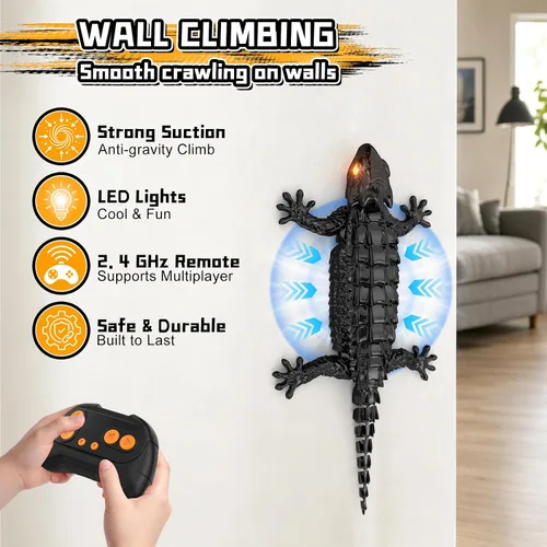 Vista 2 de Gecko de escalada de pared a RC, robot de control remoto recargable Negro
