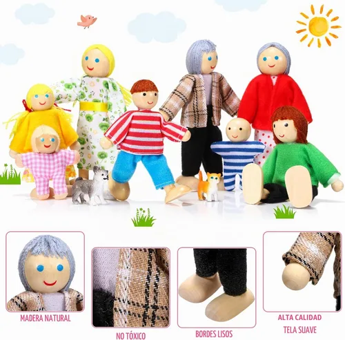 Vista 3 de Skylety 10 piezas de set de casa de muñecas de madera con figuras de mini personas, muñecas para casa de muñecas, figuras de madera para jugar