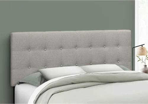 Vista 2 de Monarch Specialties I 6003Q - Cama de cabecero solamente, tamaño Queen, dormitorio, tapizada, aspecto de lino, gris, de transición