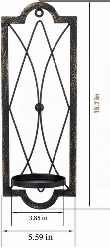 Vista 3 de Juego de 2 apliques de velas góticos - Portavelas de pared de metal dorado negro - Decoración rústica para el hogar