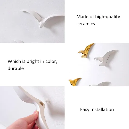 Vista 6 de La La Pet® Decoración de pared de ganso salvaje, esculturas de pájaros voladores de cerámica, adorno de pared 3D, decoración costera para colgar