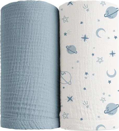 Vista 16 de Konssy Mantas de muselina para envolver al bebé para niños y niñas, paquete de 2 mantas de recepción para bebés, tamaño grande 47 x 47 pulgadas