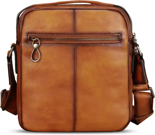 Vista 3 de Bolso de mensajero de cuero genuino para hombre, bolso cruzado de hombro, bolso vintage para hombre
