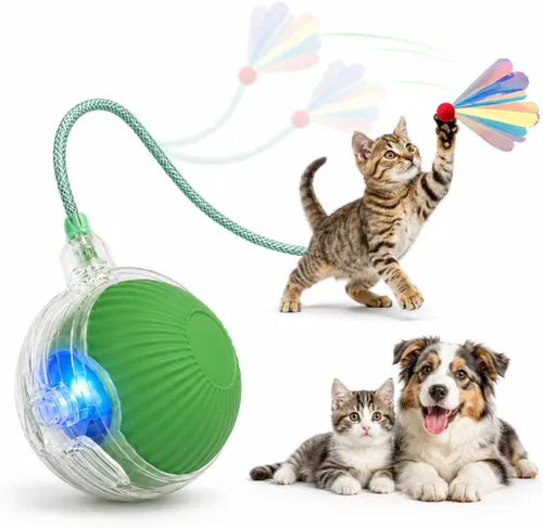 Vista 10 de Pelota de juguete interactiva para gatos con luces LED – Teaser automático recargable USB-C para gatos y gatitos de interior, divertido juguete