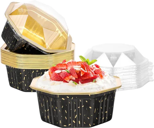 Vista 36 de Beasea Tazas desechables para hornear con tapas, juego de 50 unidades, 13.5 oz 400 ml, ramekins de aluminio con tapa de papel de aluminio, moldes