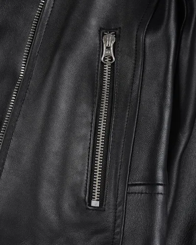 Vista 6 de Chaqueta de cuero para mujer Bomber motocicleta Biker Real piel de cordero chaqueta para mujer Negro
