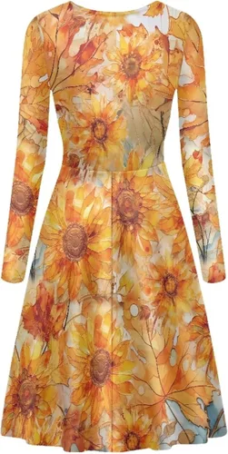 Vista 5 de Viewamoon Vestidos midi para mujer, vestido de manga larga para otoño, talla S-4XL