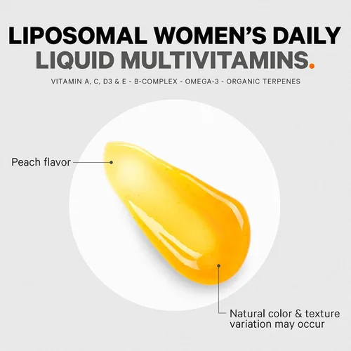 Vista 6 de Codeage Liposomal - Fórmula líquida de vitaminas diarias para mujer, suplemento multivitamínico líquido vegano omega-3, biotina, vitaminas A, B, C