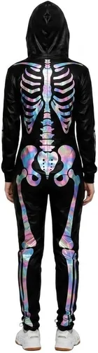 Vista 7 de Disfraz de esqueleto para mujer, neón 3D, enterizo de Body llamativo con estampado de esqueleto 3D de arcoíris para Halloween, cosplay, noche