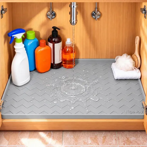 Vista 4 de TigeJoy Alfombrillas impermeables para debajo del fregadero de cocina, 22 x Gris claro