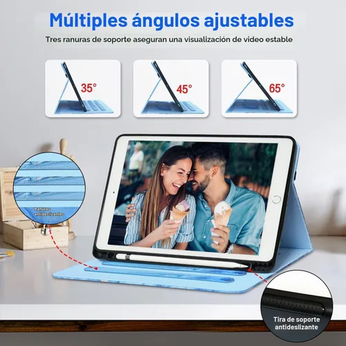 Vista 3 de Zonefoker Fundas para iPad de 6ª generación 2018/2017, iPad Air 2 2014, iPad Air 2013, iPad Pro 9.7 pulgadas 2016 con soporte para lápices, funda
