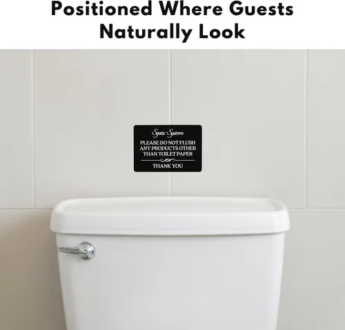 Vista 5 de Señal de inodoro con texto en inglés «Do Not Flush System» (acrílico negro de 5 x 3.5 pulgadas) – Letrero de «Do Not Flush Anything Except Toilet