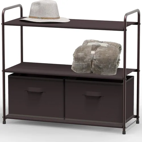Vista 12 de Simple Houseware Almacenamiento de armario de 3 niveles con 2 cajones, color beige