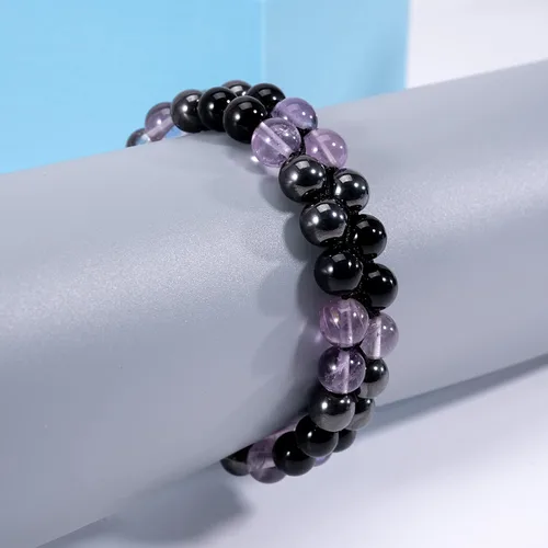 Vista 4 de Pulsera de triple protección, pulsera para hombres y mujeres, piedra natural de ojo de tigre, hematita y obsidiana, 0.315 in, pulsera de cristal
