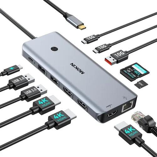 Vista 10 de Estación de acoplamiento para MacBook Pro Air, estación de acoplamiento USB C de doble monitor, adaptador HDMI dual para Mac MacBook Pro con 2 HDMI