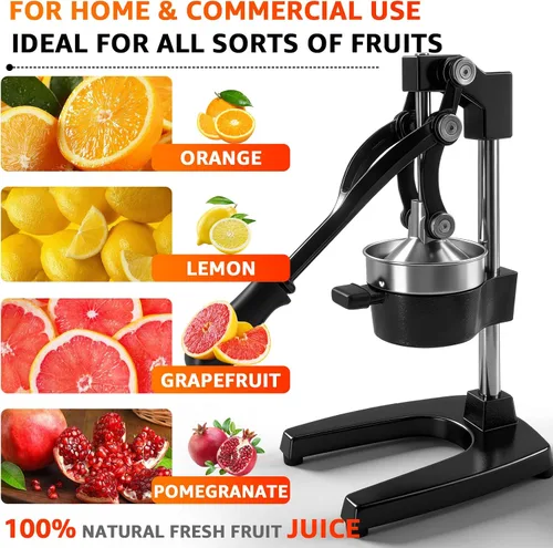 Vista 5 de Exprimidor manual de frutas para el hogar Exprimidor de hierro fundido de acero inoxidable 304, apto para lavavajillas. Extractor de jugo fresco