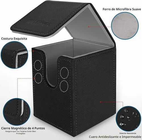 Vista 5 de Mlikero Paquete de 2 cajas de cartas Commander con capacidad para más de 200 tarjetas de una sola funda con 2 divisores, caja magnética de cuero