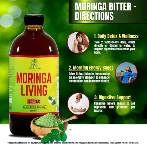 Vista 2 de Herb To Body Moringa Bitters Liquid 16oz - con raíz de moringa y mezcla de hierbas naturales