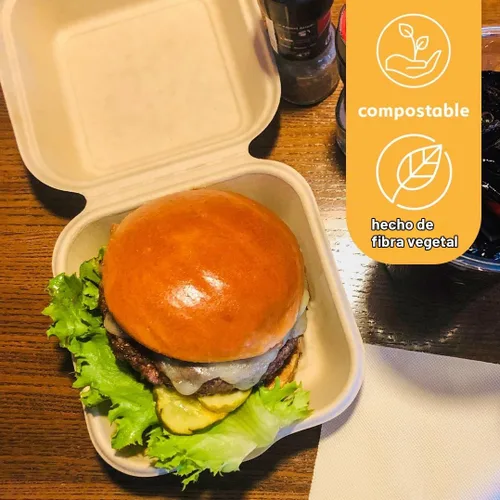 Vista 4 de Recipientes desechables 100% compostables con tapas [6 x 6 pulgadas paquete de 50 unidades] Recipientes ecológicos para llevar, resistentes