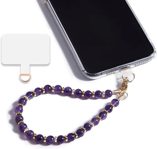 Vista 23 de Correa de muñeca con cuentas de mármol para mujer, diseño desmontable 304 Steel Core, detachable phone wristlet with tether tab, keeps your phone