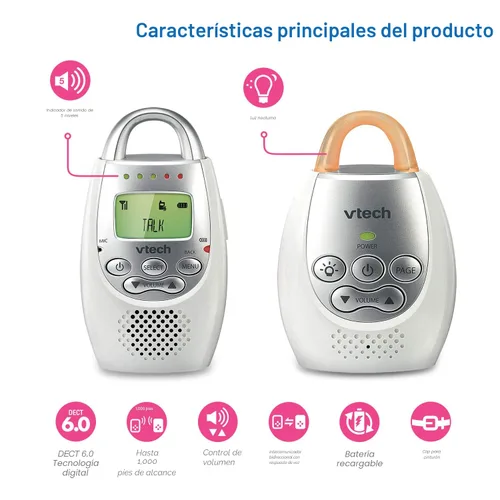 Vista 3 de VTech Paquete de monitores de audio para bebés con alcance de hasta 1,000 pies y batería recargable 2 unidades para padres