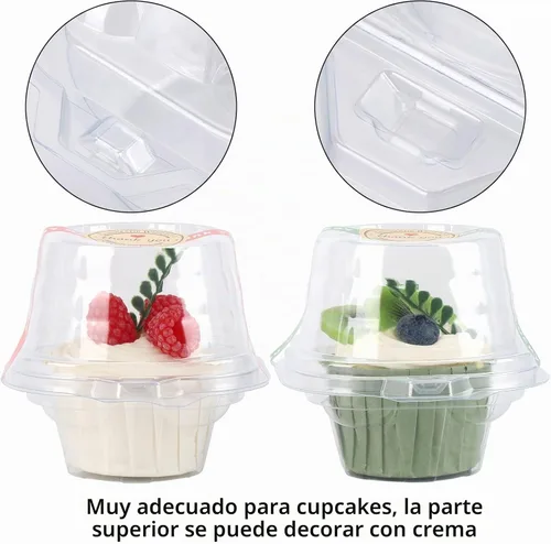 Vista 5 de Paquete de 100 recipientes individuales para cupcakes con calcomanías, cajas individuales de plástico transparente para cupcakes con tapas