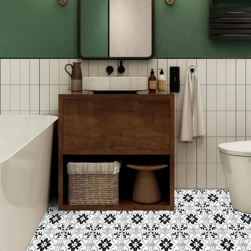 Vista 8 de HOMETITUTE - Azulejo de vinilo retro blanco y negro de 12 x 12 pulgadas
