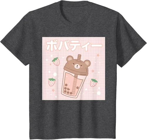 Vista 33 de Camiseta estética Kawaii con diseño de oso lindo y té con leche burbuja, talla S Blanco