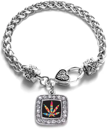Vista 14 de Pulsera de dijes cuadrados de plata con joyería de circonita cúbica