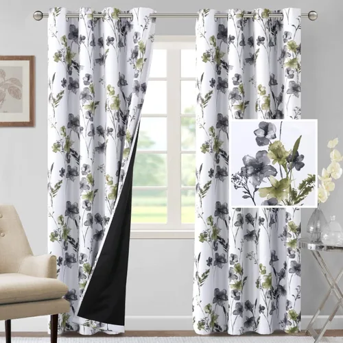 Vista 34 de H.VERSAILTEX - Cortinas 100% blackout con estampado floral de cattleyas, 45 pulgadas de largo, juego de 2 paneles térmicos con forro negro, a prueba