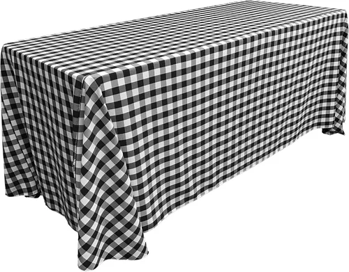 Vista 25 de LA Linen Mantel rectangular de poliéster Gingham a cuadros 60 por 84 pulgadas, blanco y verde oscuro
