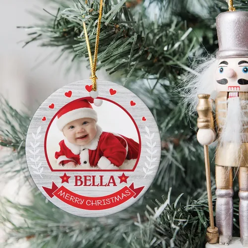Vista 2 de Adorno de Navidad con foto personalizada 2023, adorno de Navidad con nombre del bebé, adorno de Navidad con texto personalizado para bebé, recién