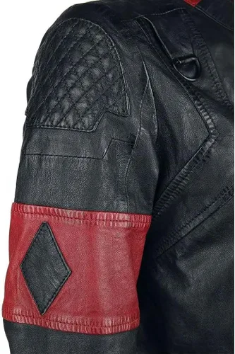 Vista 3 de Margot Robbie Suicide Squad Harley Quinn, disfraz de cosplay de chaqueta corta de cuero