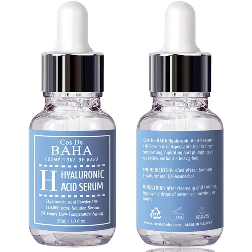 Vista 9 de Cos De BAHA - Suero hialurónico de 1 onza líquida, hialuronato de sodio puro, 10,000 ppm, suero facial hidratante para piel seca y deshidratada