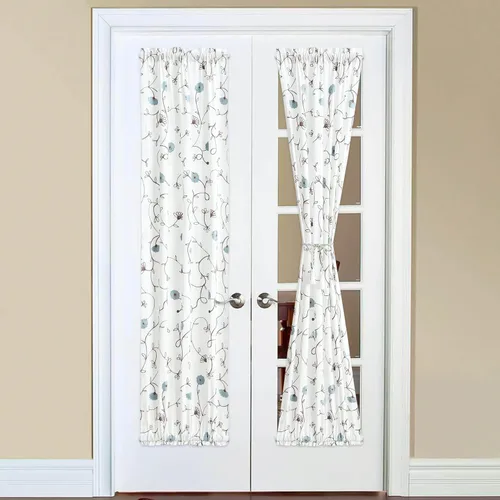 Vista 8 de VOGOL Cortinas de luz lateral para puerta delantera, paneles de puerta francesa con textura de lino corto de 40 pulgadas de largo, diseño bordado