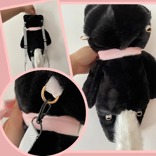Vista 2 de Liokoon Mochila de felpa de gato negro bolsa de peluche con diseño de animales de peluche lindo regalo de peluche para adultos y mujeres Negro